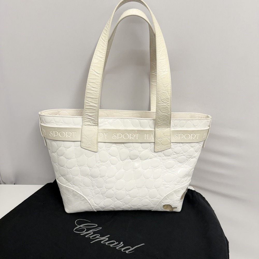 Chopard Happy Sport Leather Purse Tote Style White With Rubber Fish
